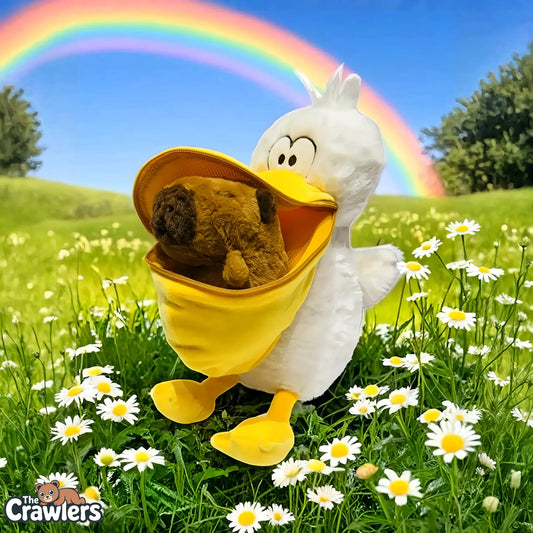 The Crawlers™ Duck Plush Toy with a tiny capybara – 18 Inches Cute & Functional Soft Toy for Kids & Gifting