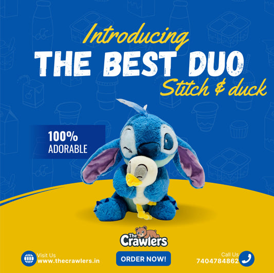 The Crawlers™ 14-Inch DDK Stitch Plush – Cute Stitch & Duck Duo Stuffed Toy for Kids & Gifting (35cm)