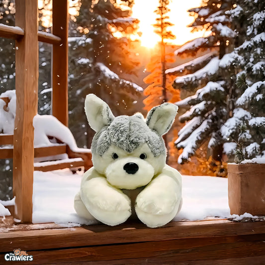 The Crawlers™ Lying Husky Plush Toy – 32 Inch (80cm) Soft Sleeping Dog Pillow for Kids & Gifting