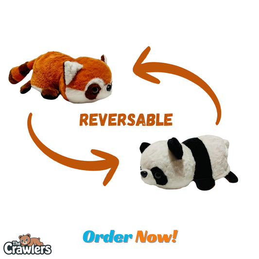 The Crawlers™ 12-Inch Reversible Panda & Raccoon  Plush – 2-in-1 Flip Soft Toy for Kids & Gifting (30cm)