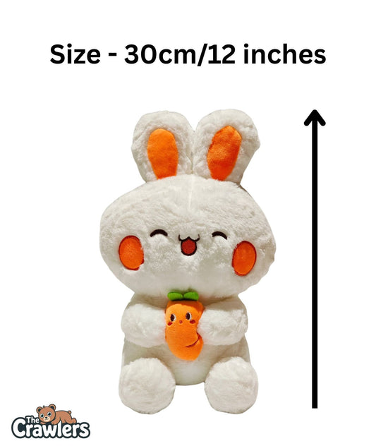 The Crawlers™ 12-Inch Bunny Plush Toy – Cute White Rabbit Soft Toy with Carrot for Kids & Gifting (30cm)