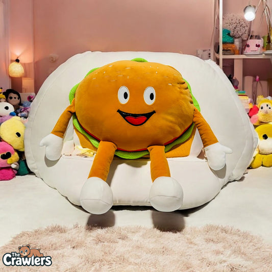 The Crawlers™ Smiley Burger Plush Pillow – 14 Inch Soft Toy for Kids, Gifting & Room Décor