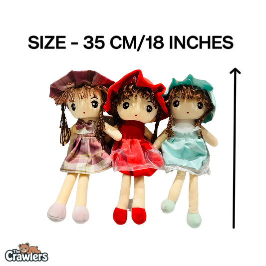 The Crawlers™ Set of 3 Dolls – 14 Inch Cute Plush Dolls in Colorful Dresses & Hats for Kids & Gifting
